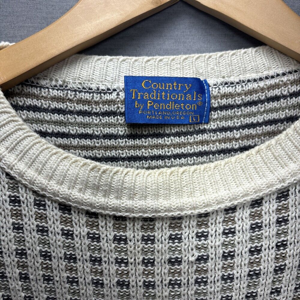 Vintage Pendleton Country Traditionals Cream Knit Crewneck Sweater Mens Large - Picture 3 of 7